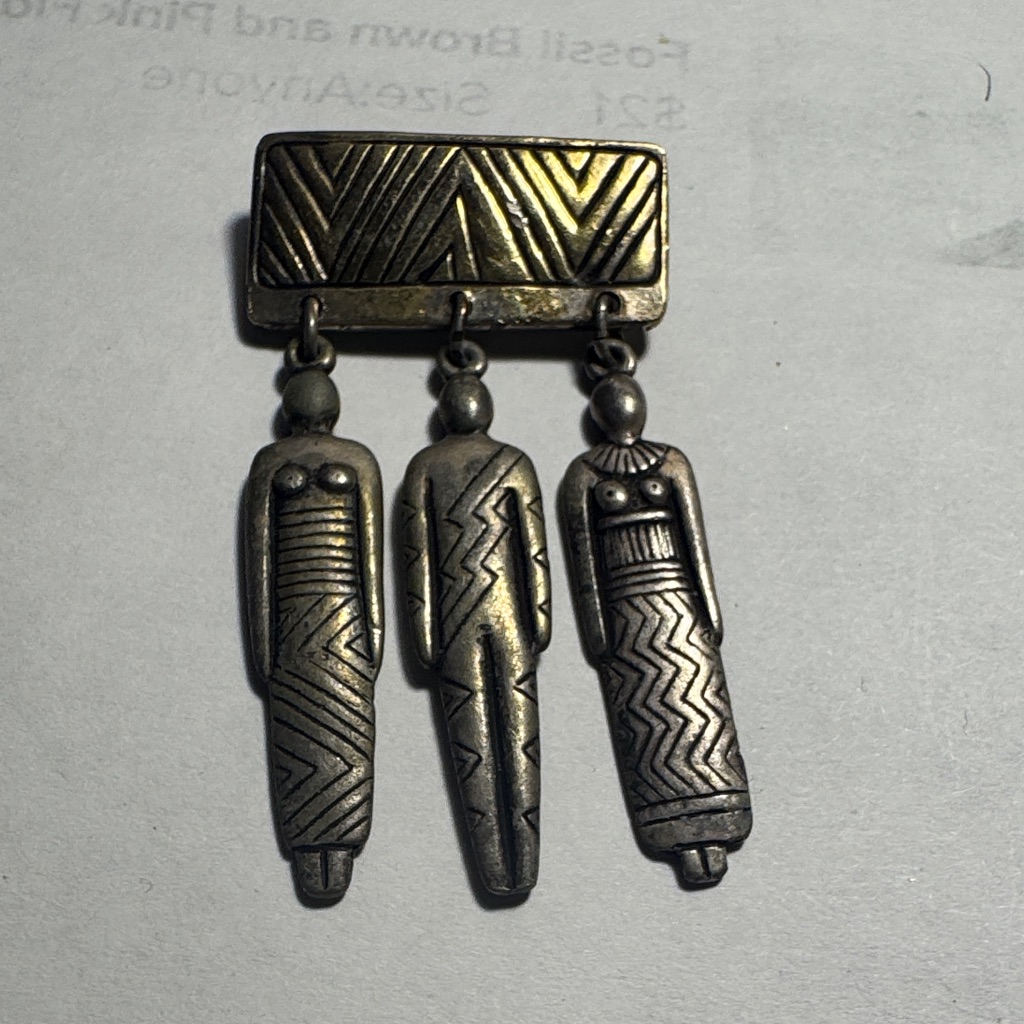 Vtg Laurel Burch Nice Silver Tribal Women Man Drop Brooch Collectable Costume 35$